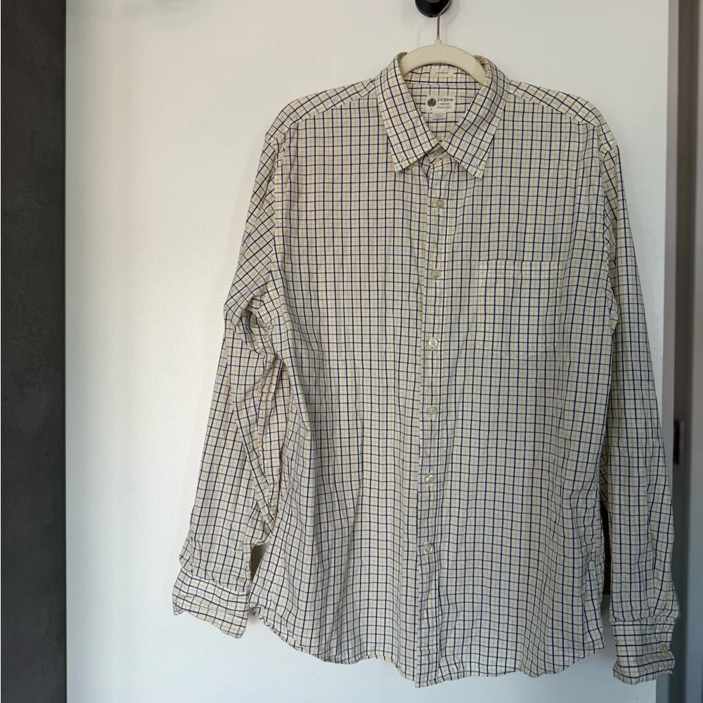J. Crew Men's Plaid Shirt - Cream and Blue
